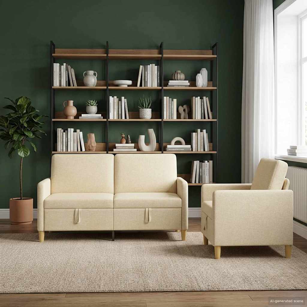 Set di Divani con Storage 2 pz Crema Poliestere