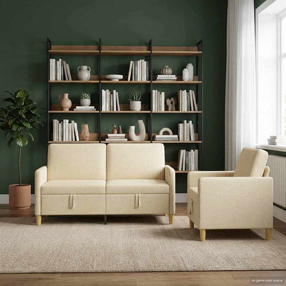 Set di Divani con Storage 2 pz Crema Poliestere