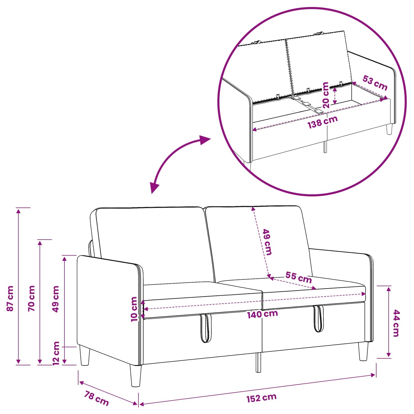 Set di Divani con Storage 2 pz Crema Poliestere