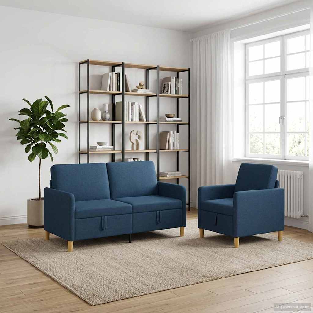 Set di Divani con Storage 2 pz Blu Poliestere