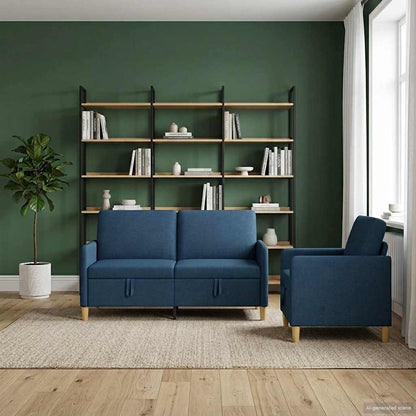 Set di Divani con Storage 2 pz Blu Poliestere