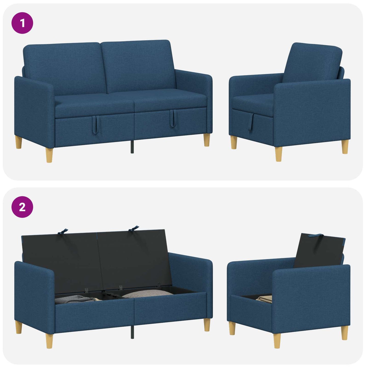 Set di Divani con Storage 2 pcs Blu Poliestere | homemem39
