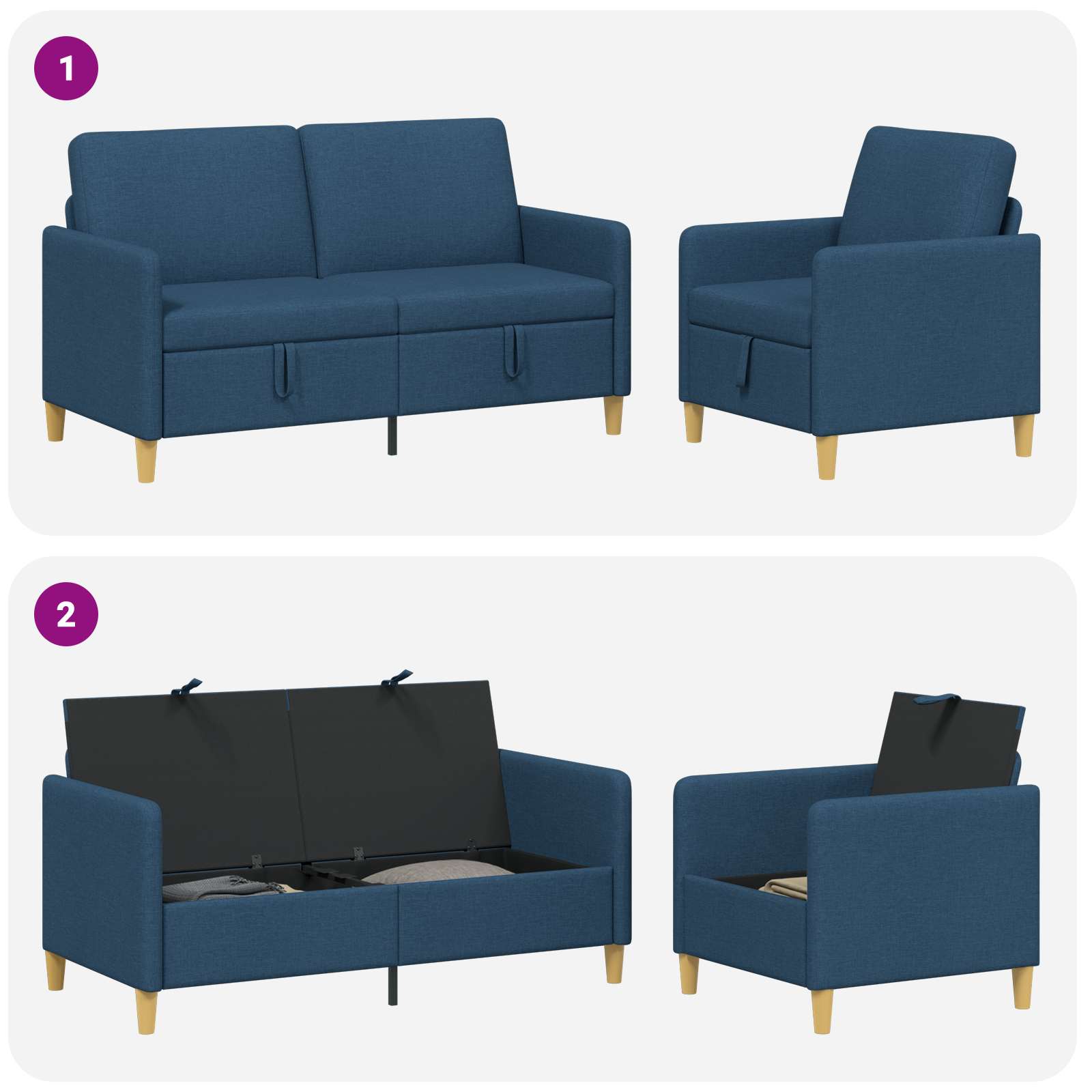 Set di Divani con Storage 2 pcs Blu Poliestere | homemem39