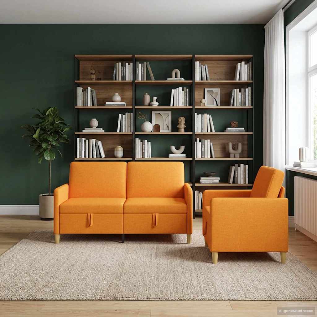 Set di Divani con Storage 2 pcs Giallo Scuro Poliestere | homemem39