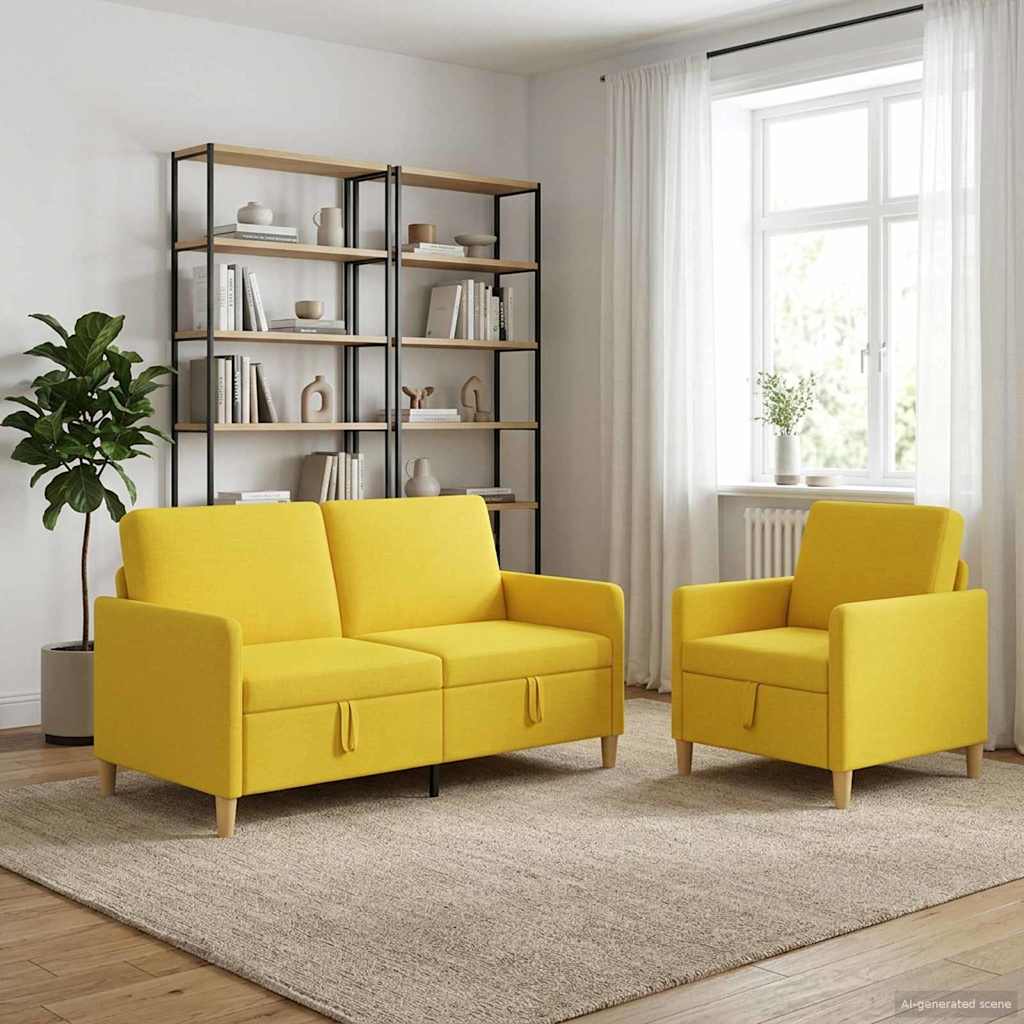 Set di Divani con Storage 2 pcs Giallo Chiaro Poliestere | homemem39