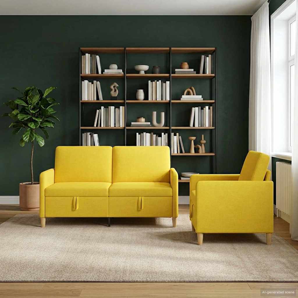 Set di Divani con Storage 2 pcs Giallo Chiaro Poliestere | homemem39