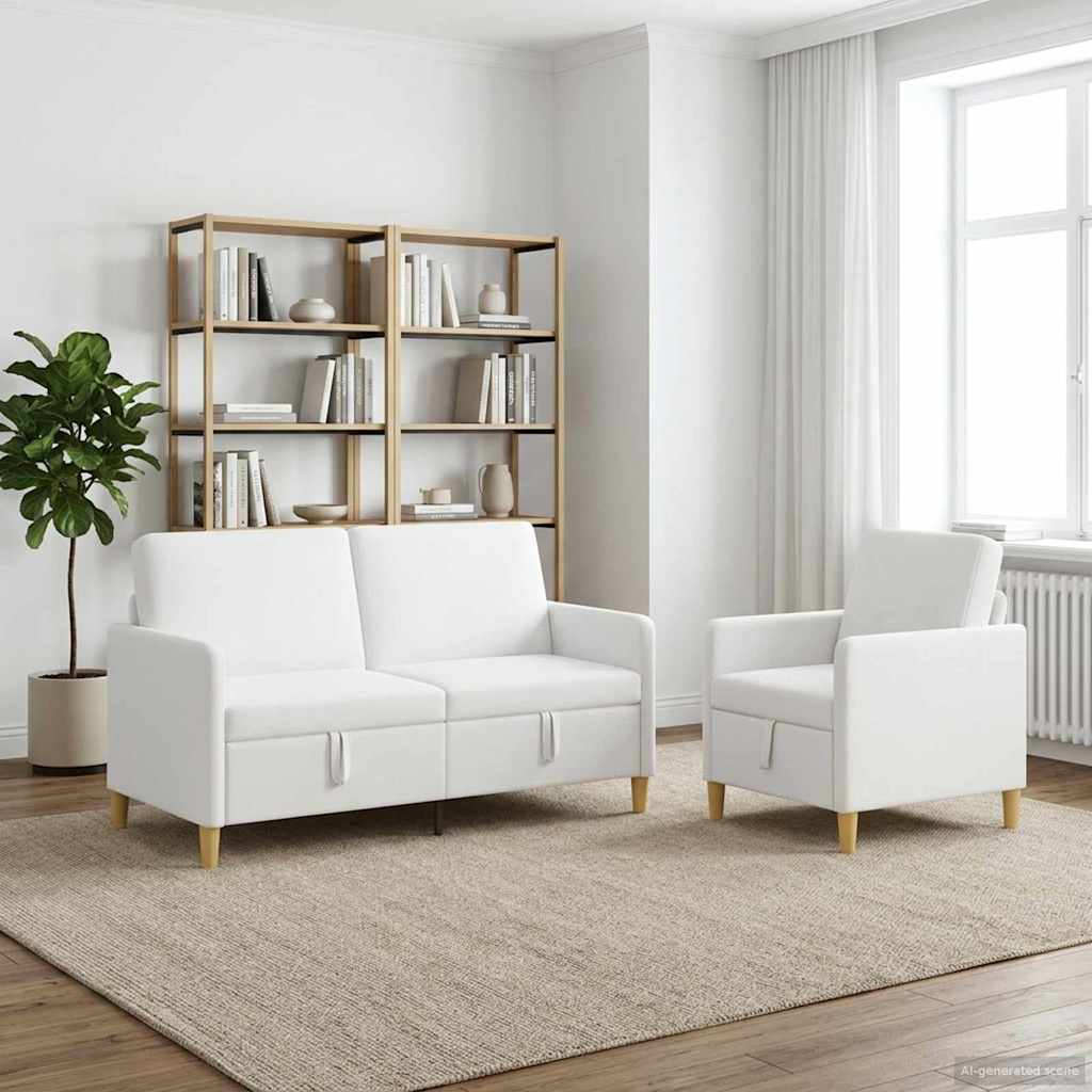Set di Divani con Storage 2 pz Bianco Poliestere