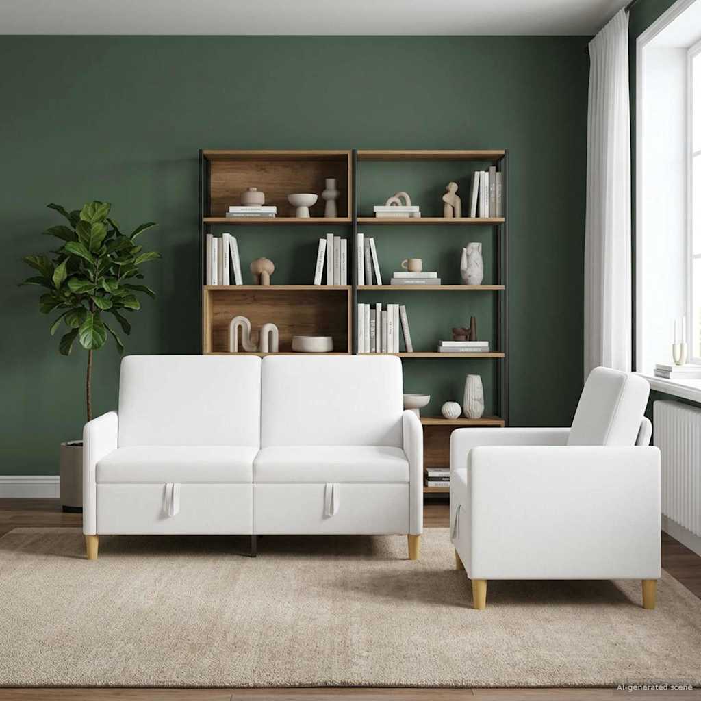 Set di Divani con Storage 2 pz Bianco Poliestere