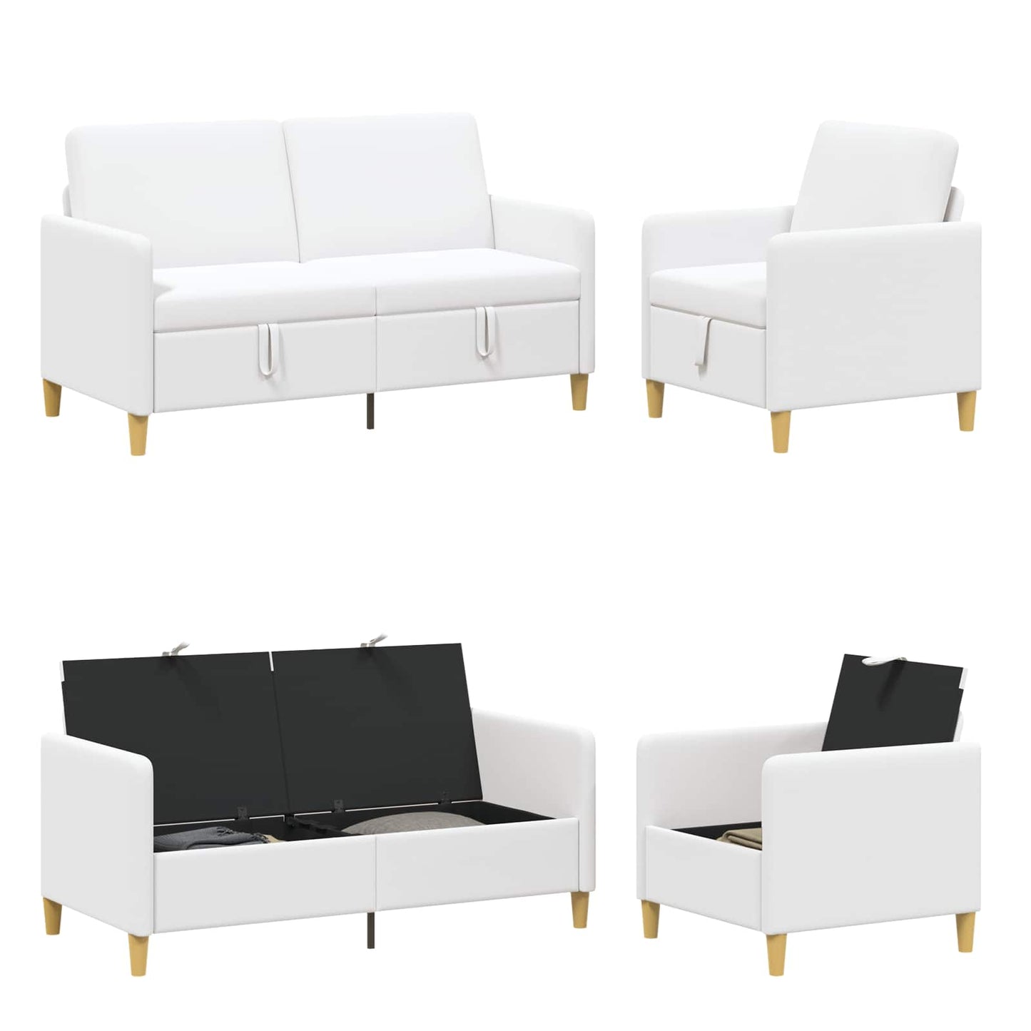 Set di Divani con Storage 2 pcs Bianco Poliestere | homemem39