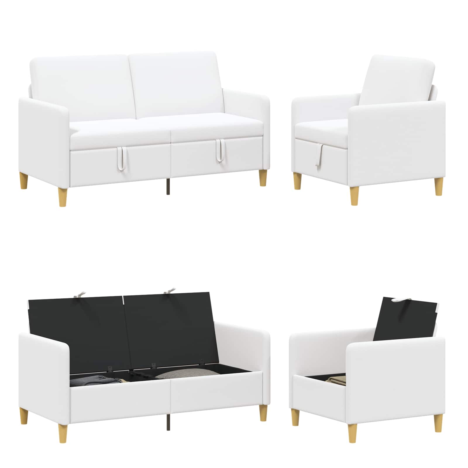 Set di Divani con Storage 2 pcs Bianco Poliestere | homemem39