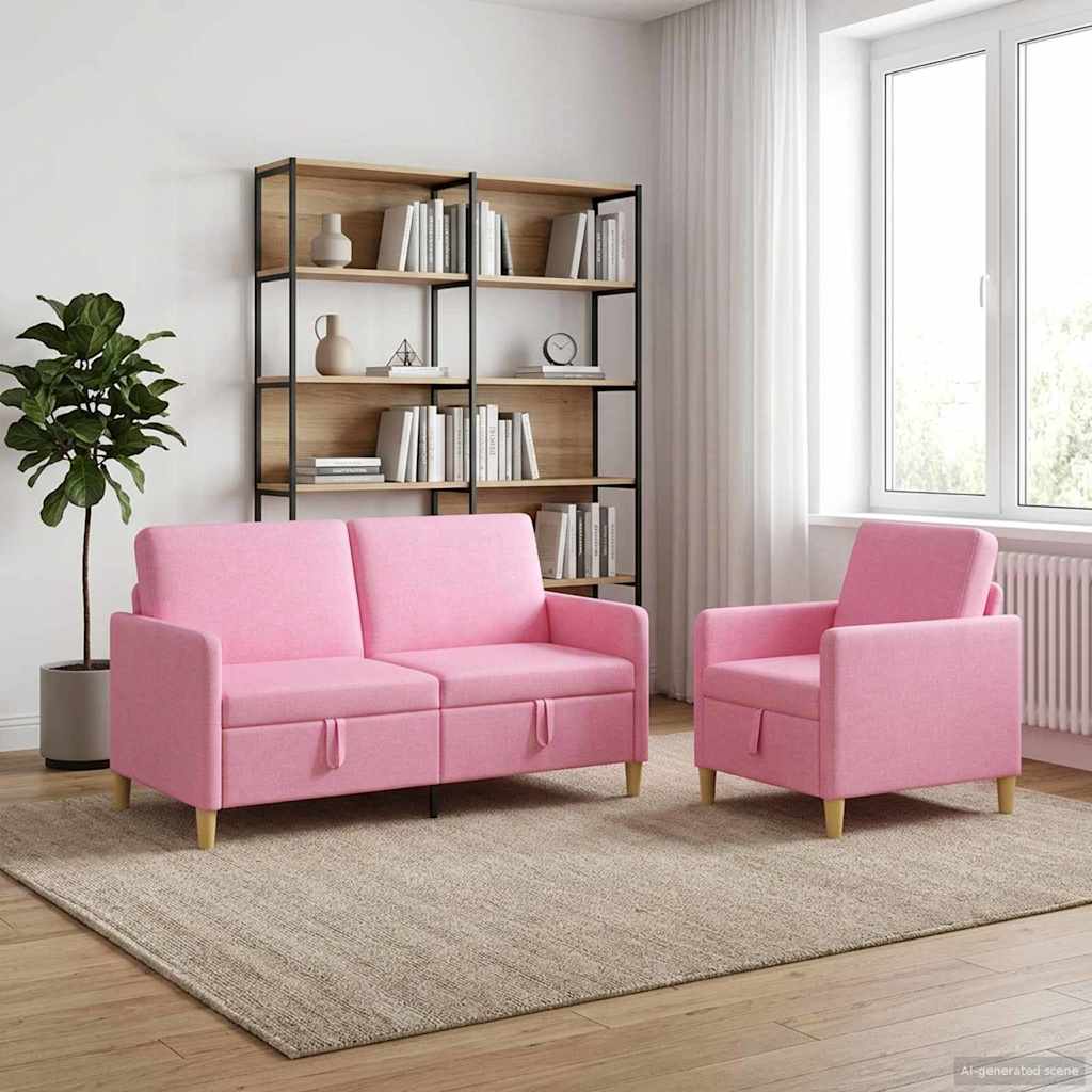Set di Divani con Storage 2 pz Rosa Poliestere
