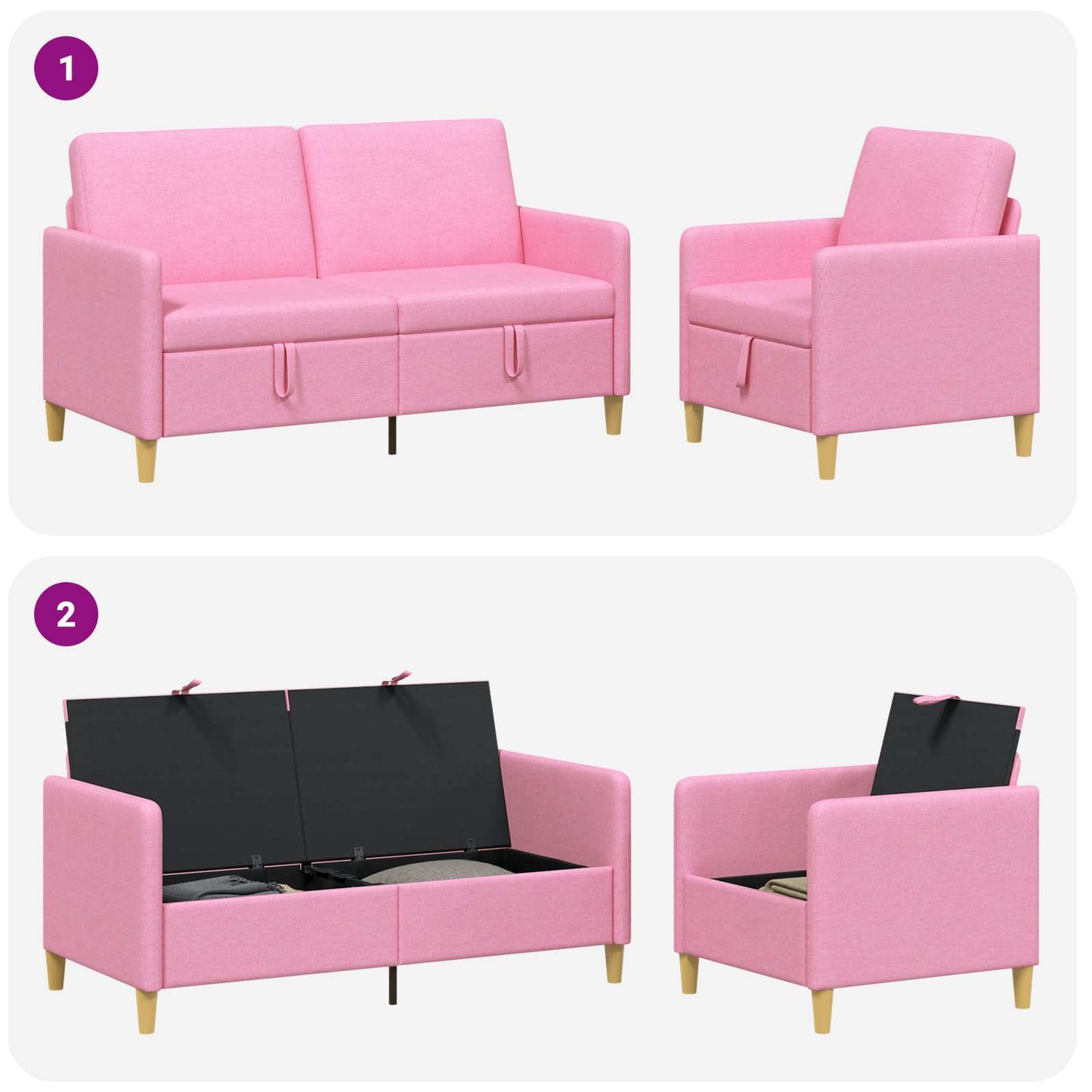 Set di Divani con Storage 2 pcs Rosa Poliestere | homemem39