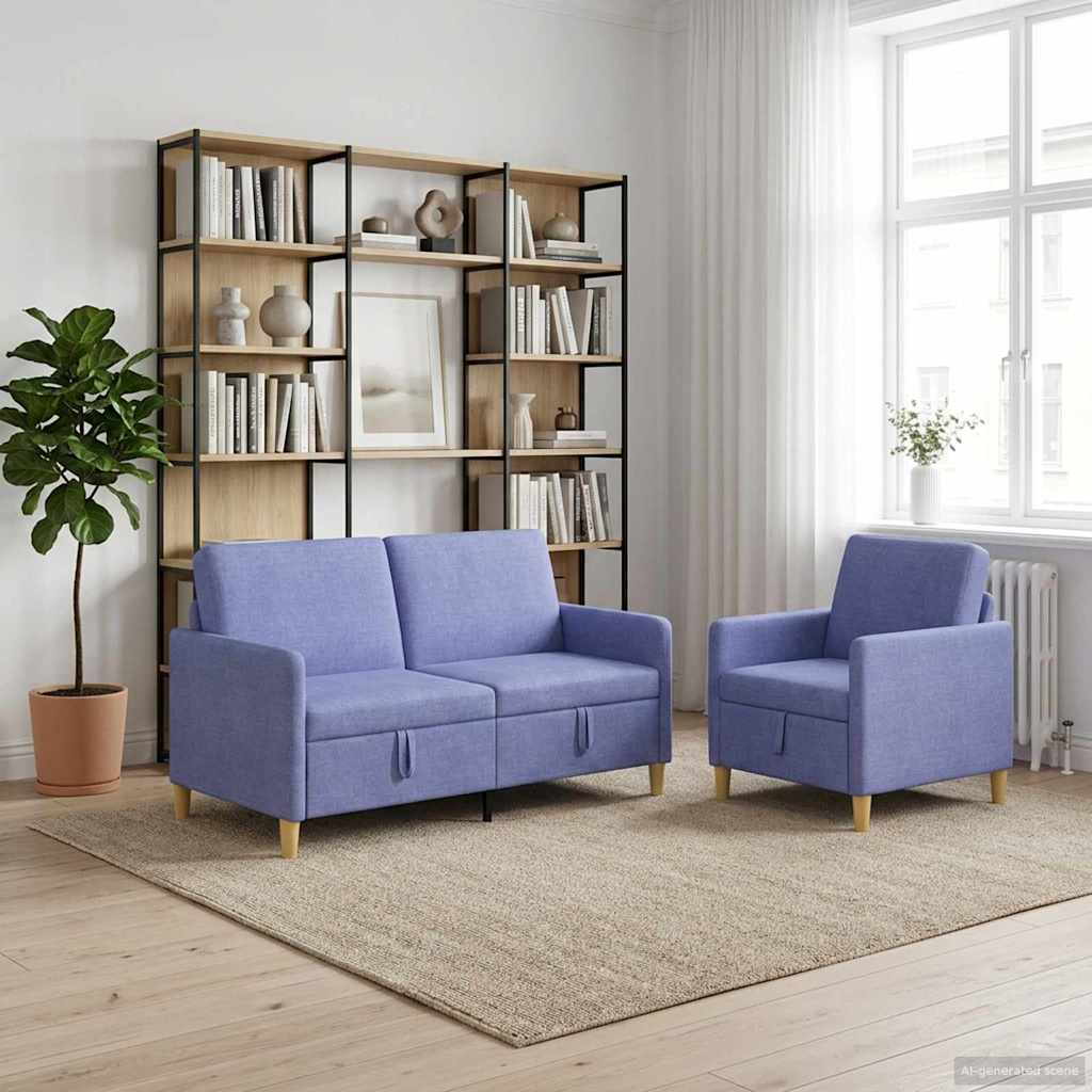 Set di Divani con Storage 2 pz Blu jeans Poliestere