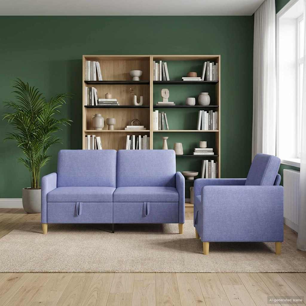 Set di Divani con Storage 2 pz Blu jeans Poliestere