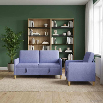 Set di Divani con Storage 2 pz Blu jeans Poliestere