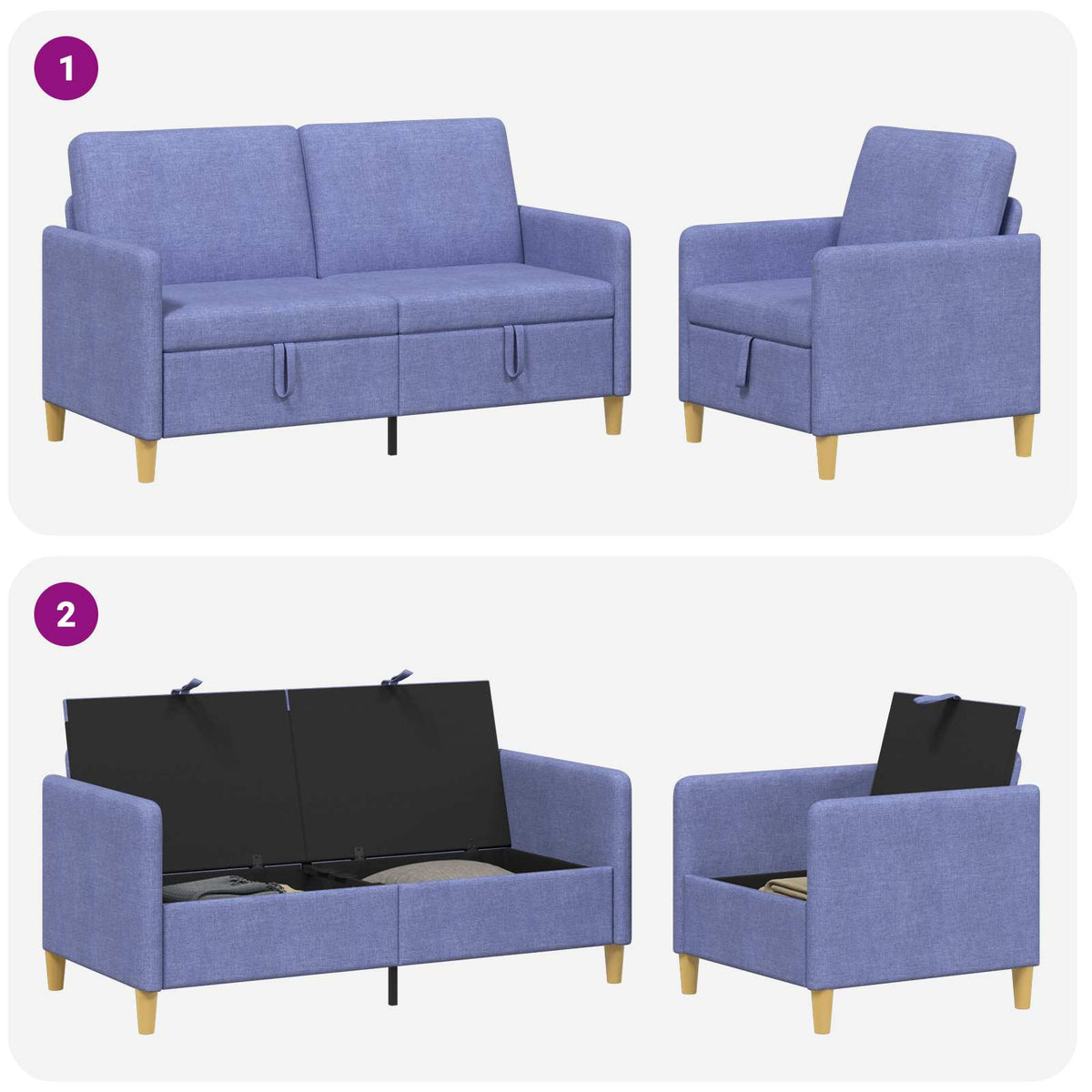 Set di Divani con Storage 2 pz Blu jeans Poliestere