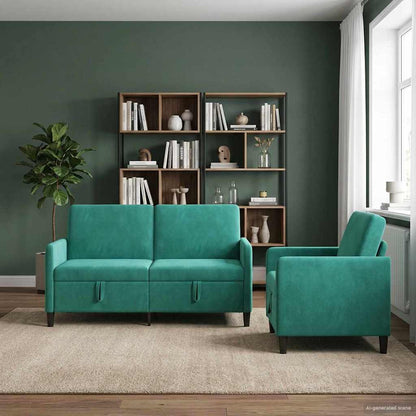 Set di Divani con Storage 2 pz Turchese Poliestere