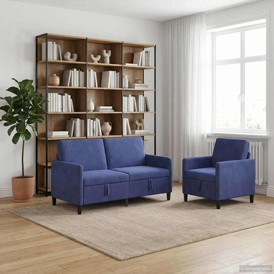 Set di Divani con Storage 2 pz Blu Polizia Poliestere