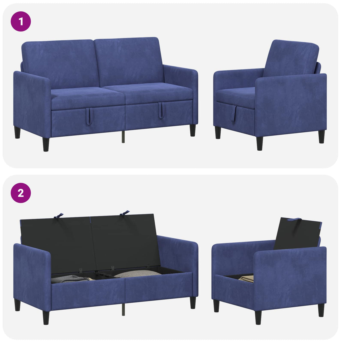 Set di Divani con Storage 2 pz Blu Polizia Poliestere