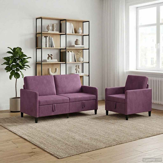 Set di Divani con Storage 2 pz Viola Poliestere