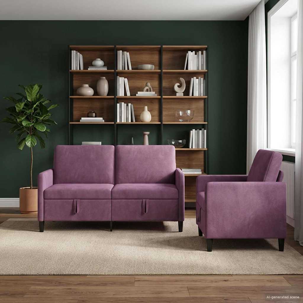 Set di Divani con Storage 2 pz Viola Poliestere