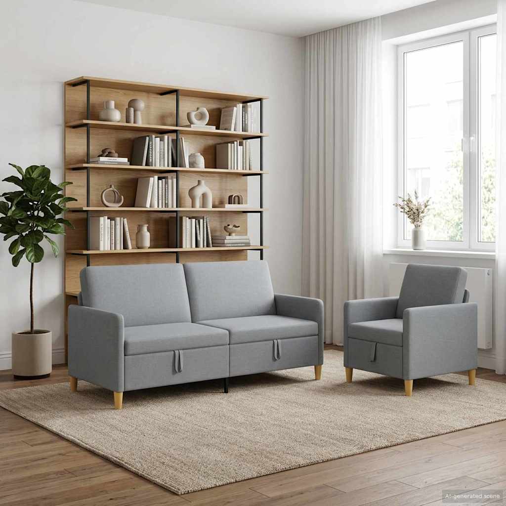 Set di Divani con Storage 2 pcs Grigio Chiaro Poliestere