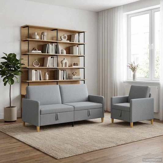 Set di Divani con Storage 2 pcs Grigio Chiaro Poliestere