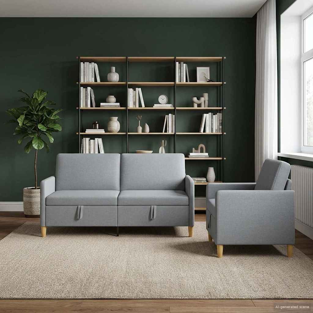 Set di Divani con Storage 2 pcs Grigio Chiaro Poliestere | homemem39