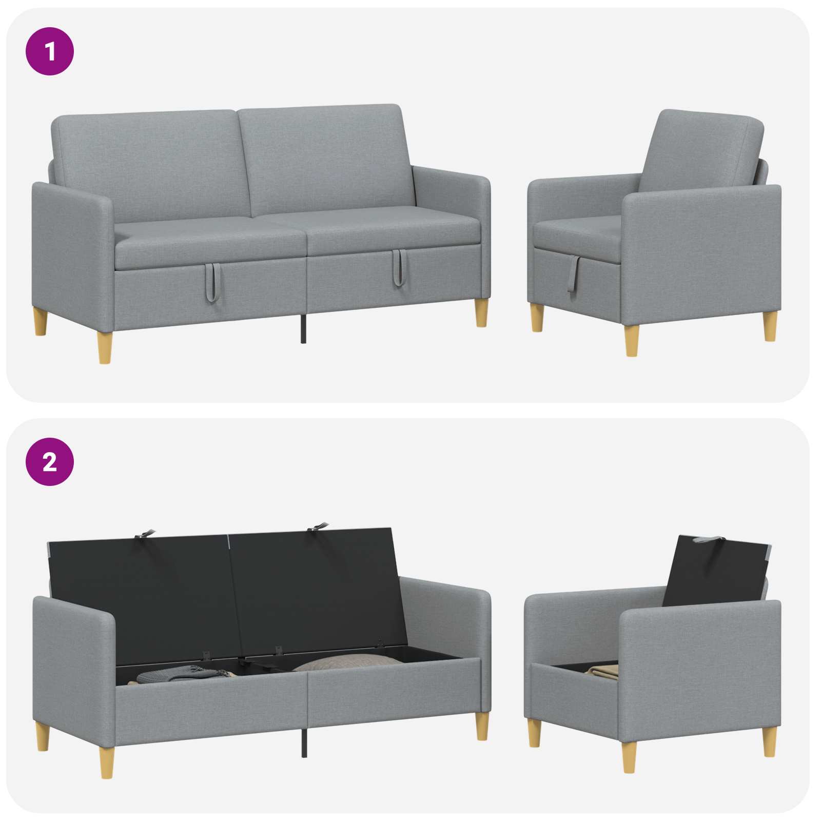 Set di Divani con Storage 2 pcs Grigio Chiaro Poliestere | homemem39