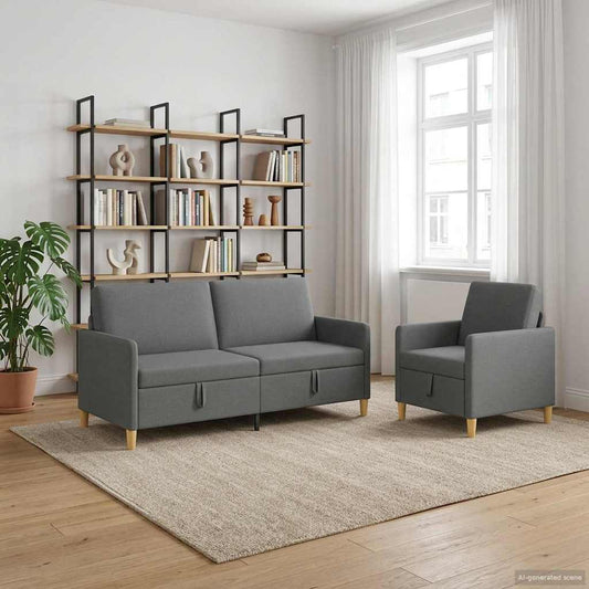 Set di Divani con Storage 2 pcs Grigio Scuro Poliestere | homemem39