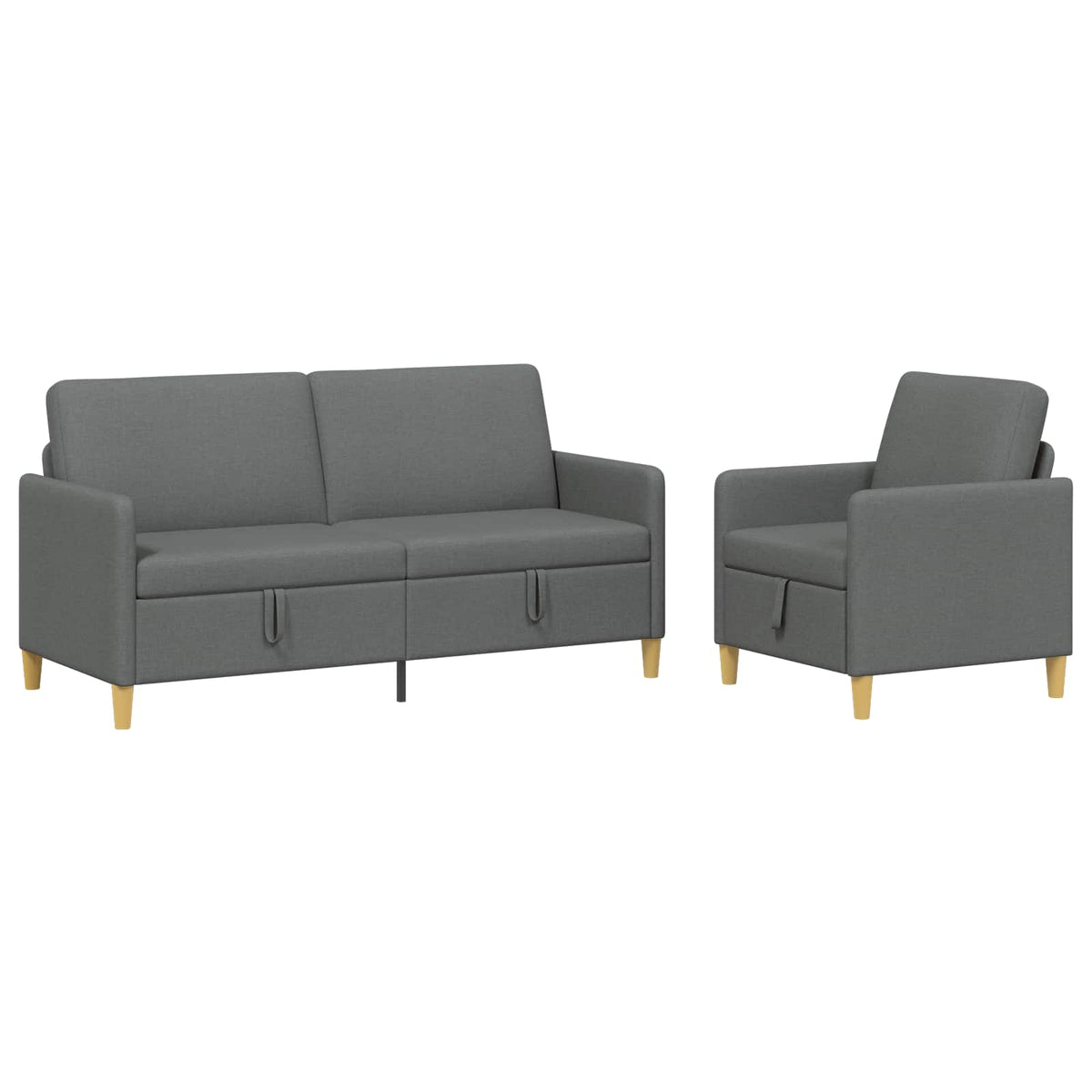 Set di Divani con Storage 2 pz Grigio Scuro Poliestere