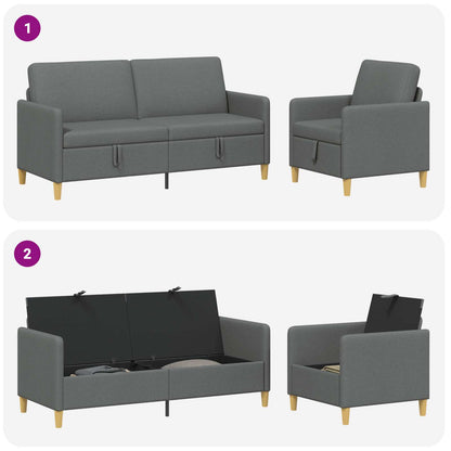 Set di Divani con Storage 2 pz Grigio Scuro Poliestere