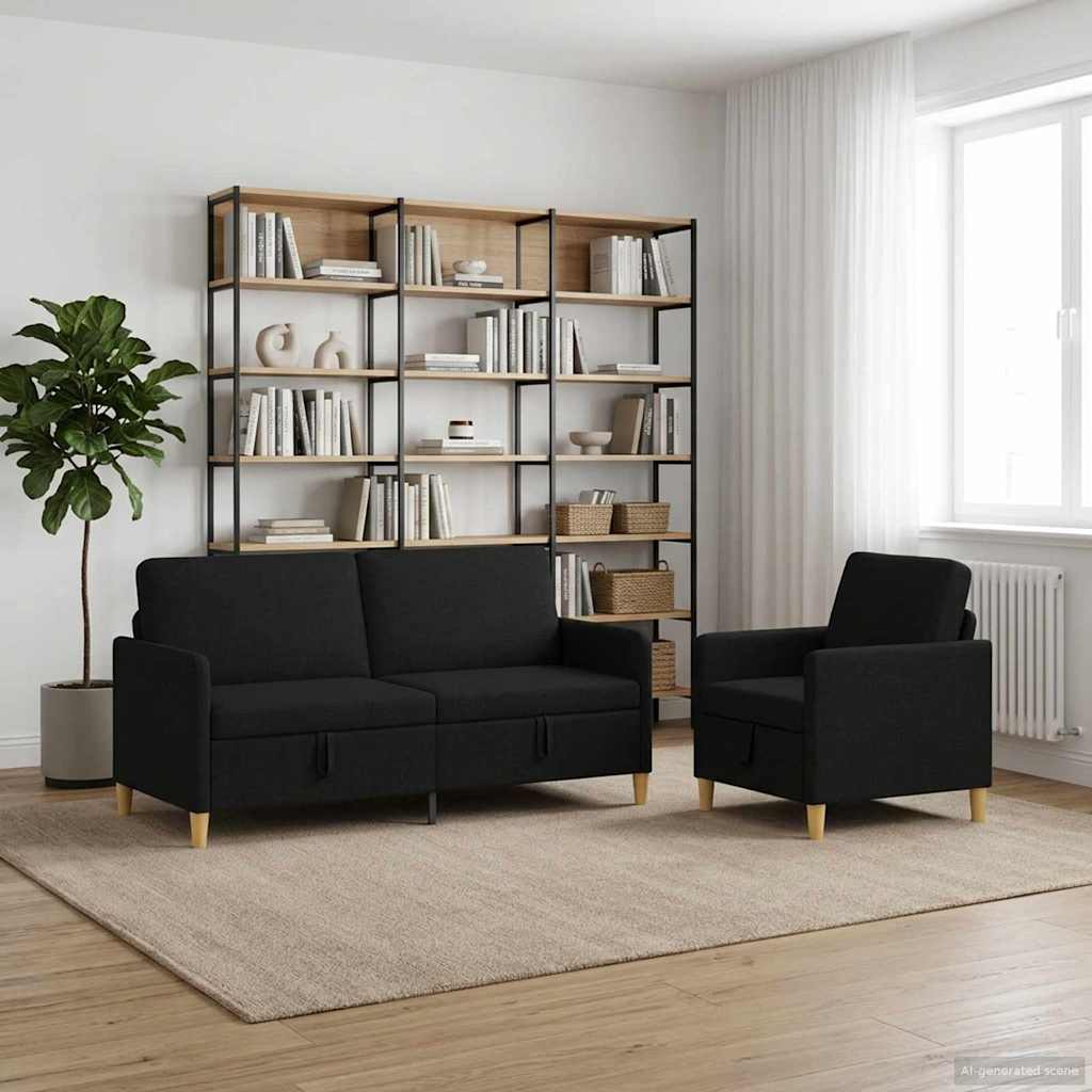 Set di Divani con Storage 2 pcs Nero Poliestere | homemem39