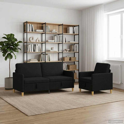 Set di Divani con Storage 2 pcs Nero Poliestere | homemem39