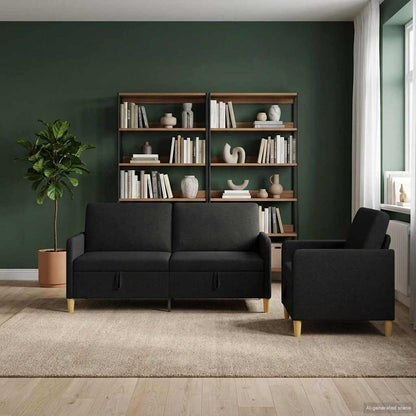 Set di Divani con Storage 2 pz Nero Poliestere