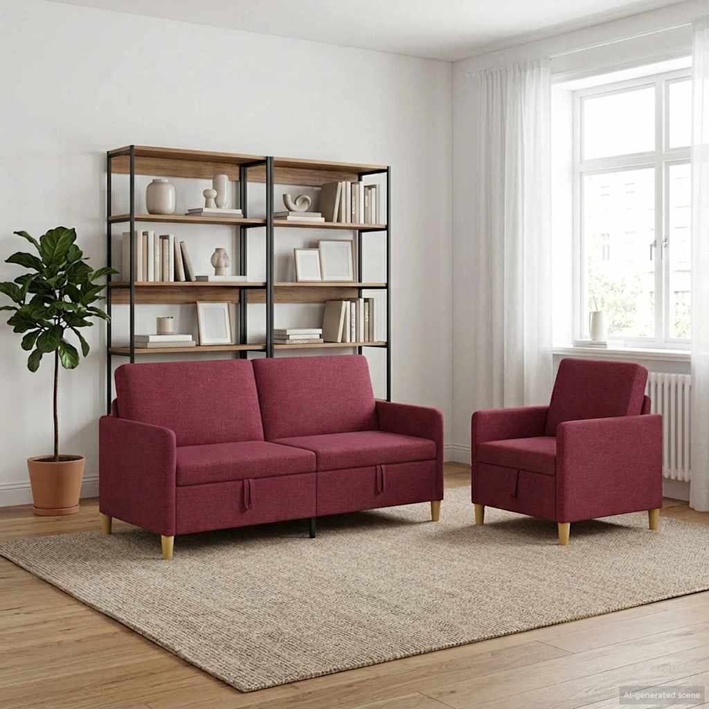 Set di Divani con Storage 2 pz Rosso Vino Poliestere