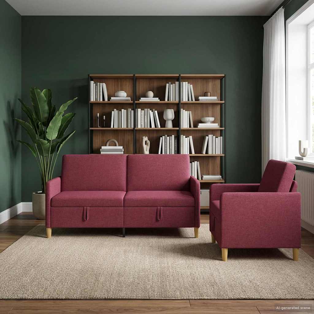 Set di Divani con Storage 2 pz Rosso Vino Poliestere