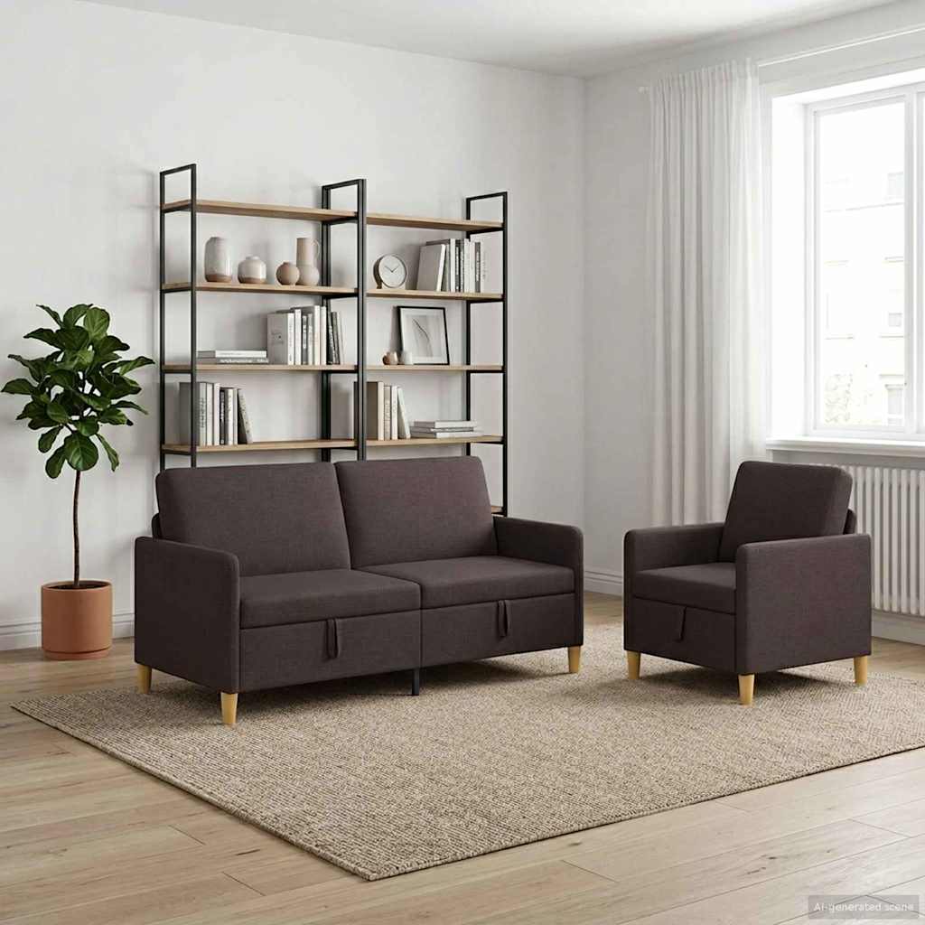 Set di Divani con Storage 2 pcs Marrone Scuro Poliestere | homemem39