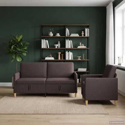 Set di Divani con Storage 2 pz Marrone Scuro Poliestere
