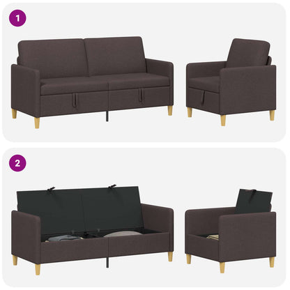Set di Divani con Storage 2 pz Marrone Scuro Poliestere