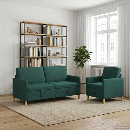 Set di Divani con Storage 2 pz Verde Scuro Poliestere