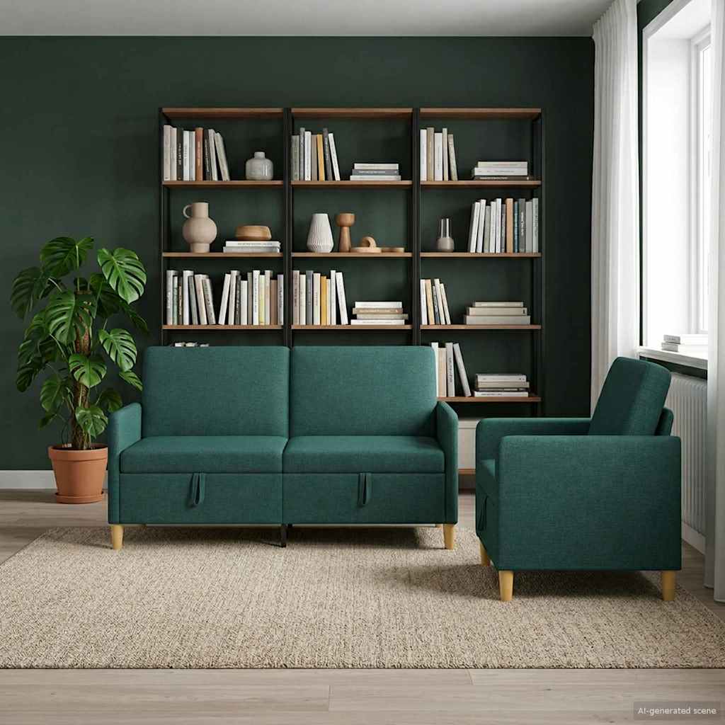 Set di Divani con Storage 2 pcs Verde Scuro Poliestere