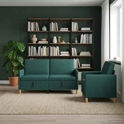 Set di Divani con Storage 2 pcs Verde Scuro Poliestere