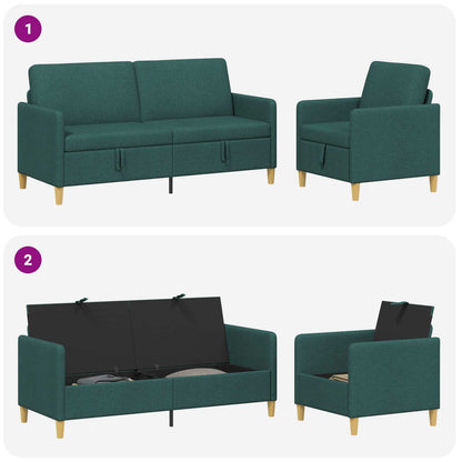 Set di Divani con Storage 2 pz Verde Scuro Poliestere