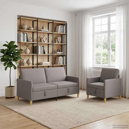 Set di Divani con Storage 2 pz Tortora Poliestere