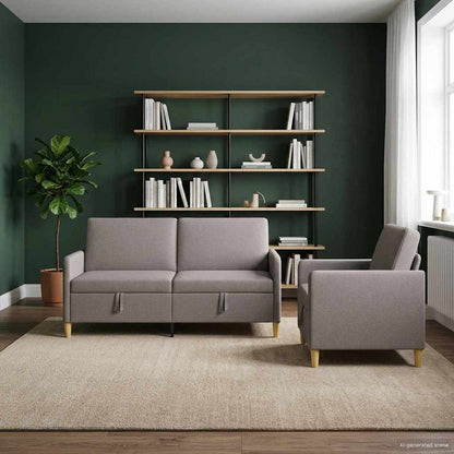 Set di Divani con Storage 2 pcs Tortora Poliestere | homemem39