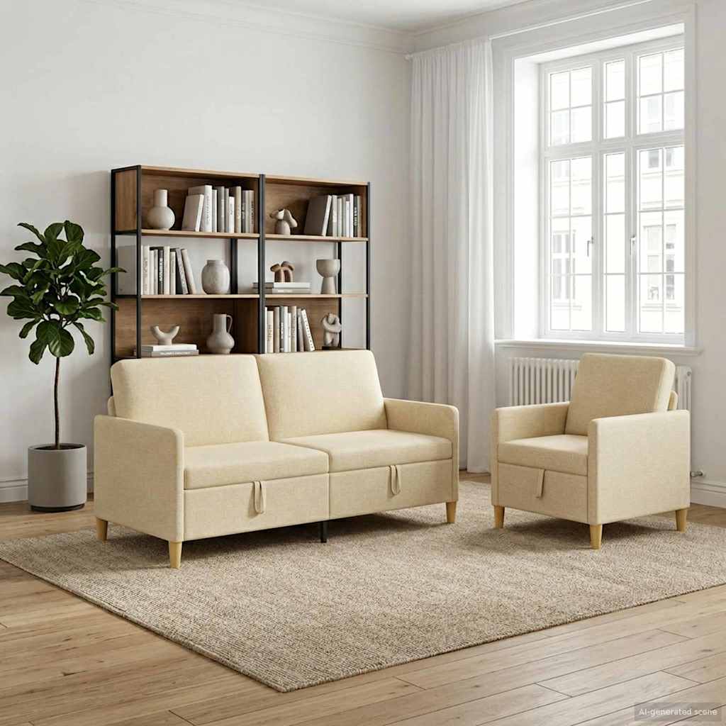 Set di Divani con Storage 2 pz Crema Poliestere