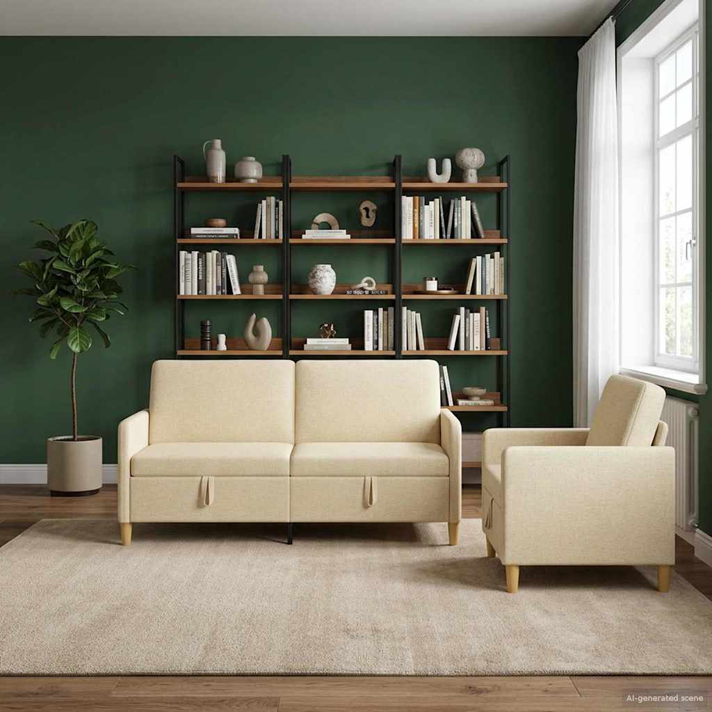 Set di Divani con Storage 2 pcs Crema Poliestere