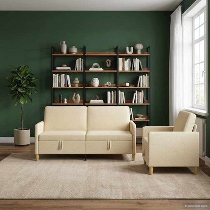 Set di Divani con Storage 2 pcs Crema Poliestere