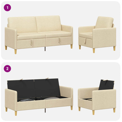 Set di Divani con Storage 2 pz Crema Poliestere